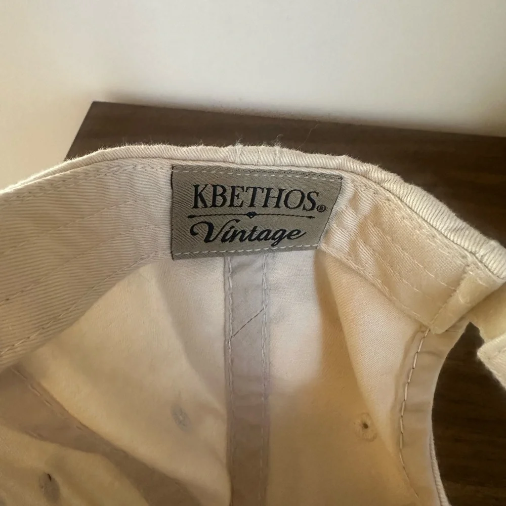 NWOT Cream Distressed Cap with Embroidered Design - Picture 2 of 4